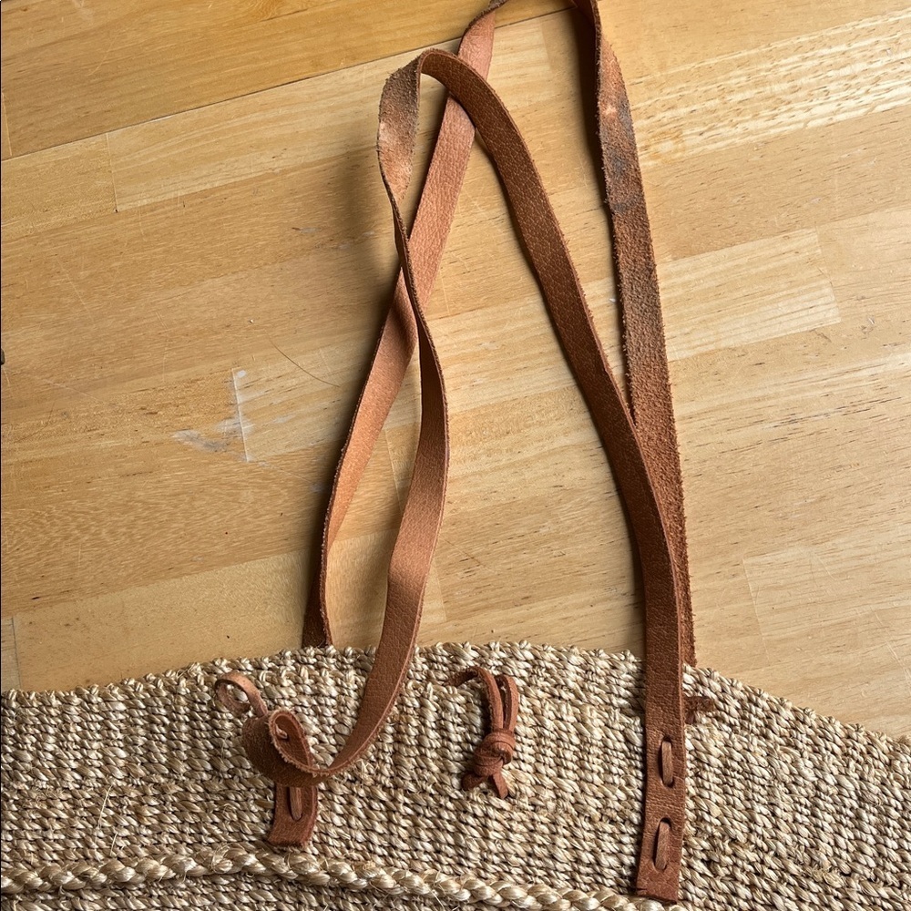 Vintage 90s Noah’s Ark Sisal Market Bag Leather Strap Animal Tote - Picture 8 of 12